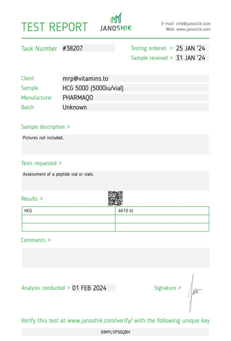 Laboratory Test Results - HCG 5000iu - PharmaQo Labs #1