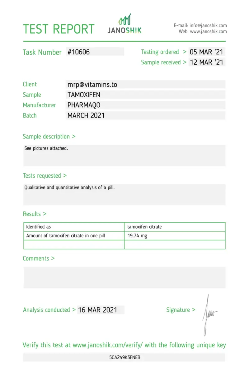 Laboratory Test Results - PCT - Tamoxifen PharmaQO Labs 2