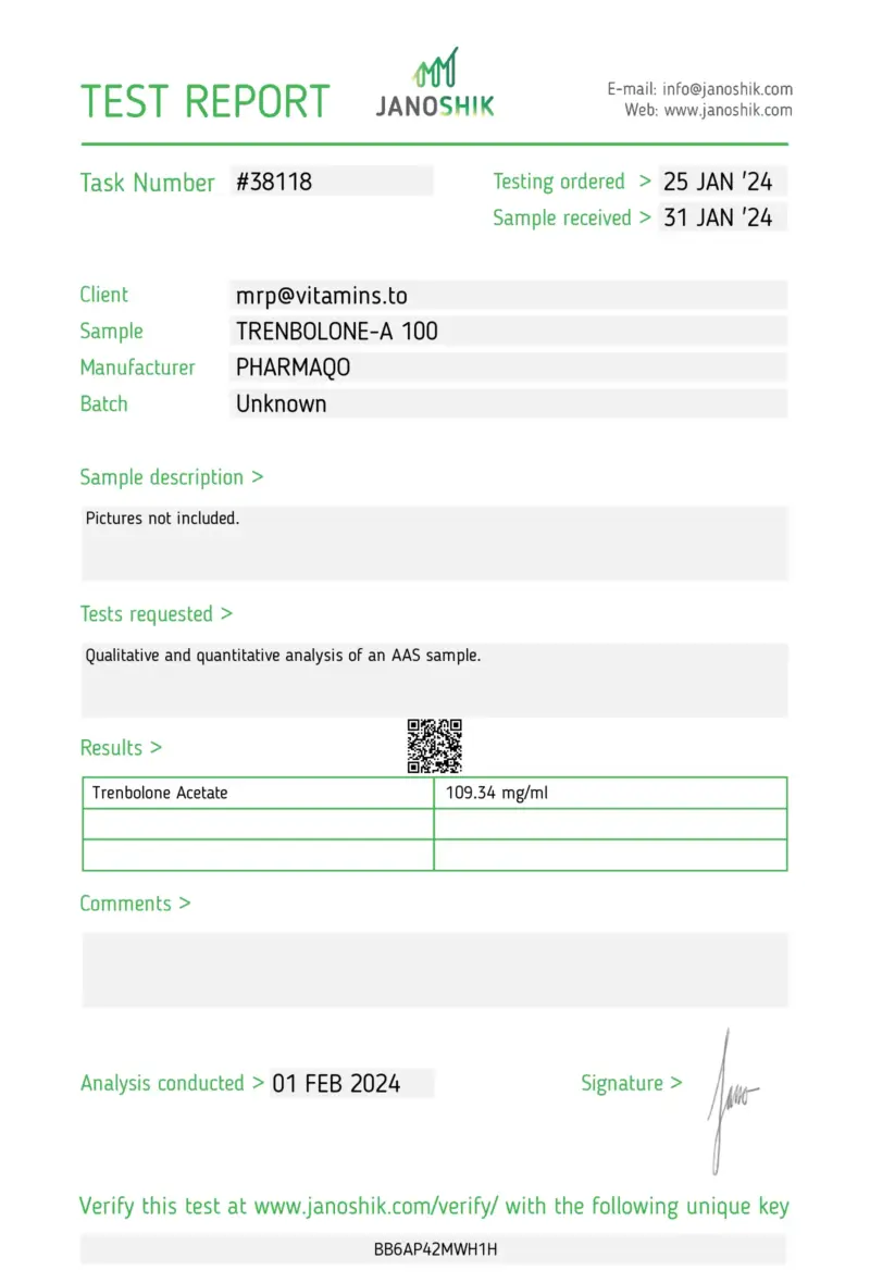 Laboratory Test Results - Trenbolone Acetate - PharmaQo Labs #1