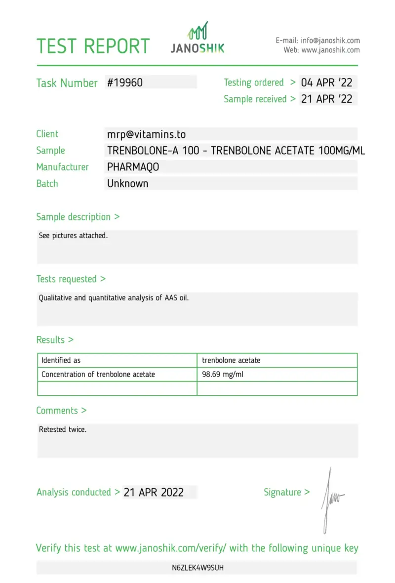 Laboratory Test Results - Trenbolone Acetate - PharmaQo Labs #2
