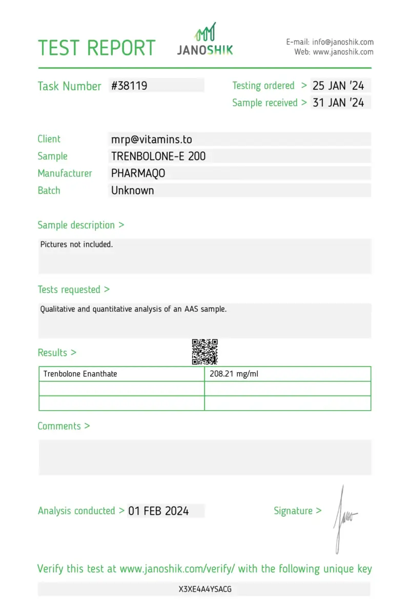 Laboratory Test Results - Trenbolone Enanthate - PharmaQo Labs #1