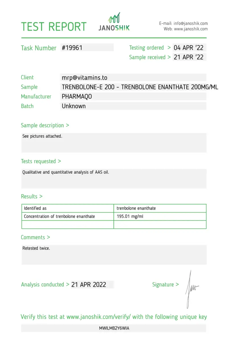Laboratory Test Results - Trenbolone Enanthate - PharmaQo Labs #2