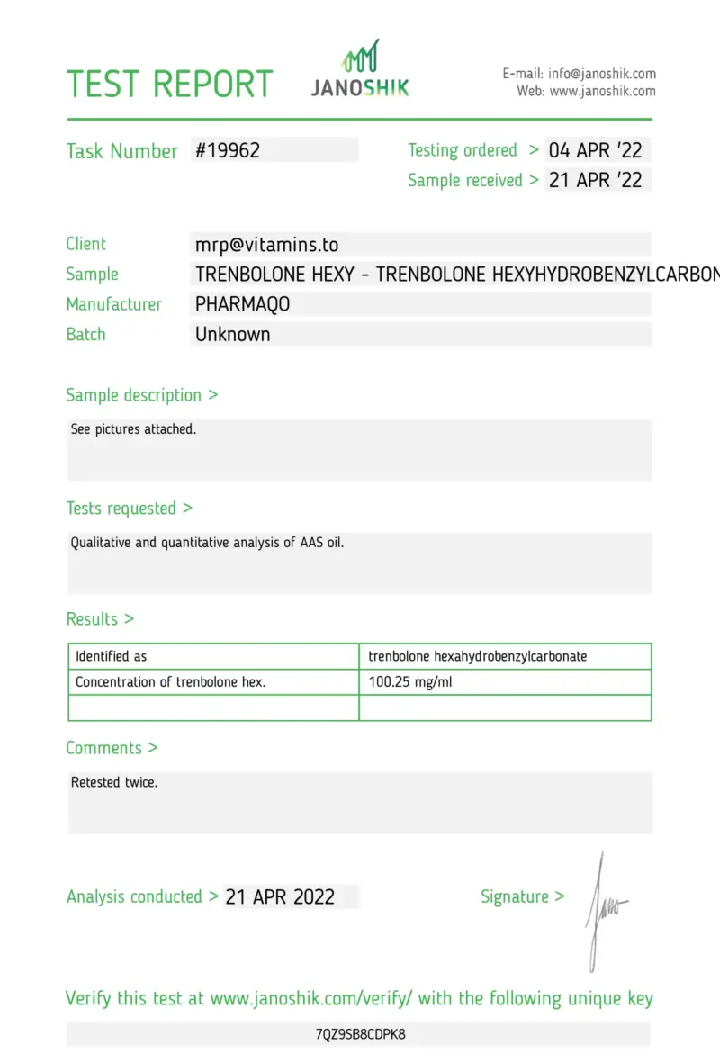 Laboratory Test Results - Trenbolone Hex - PharmaQo Labs #2