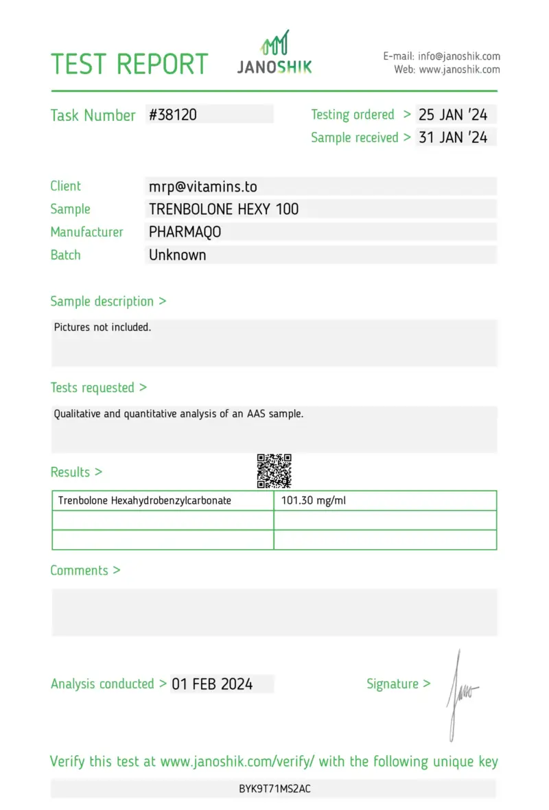 Laboratory Test Results - Trenbolone Hex - PharmaQo Labs #1
