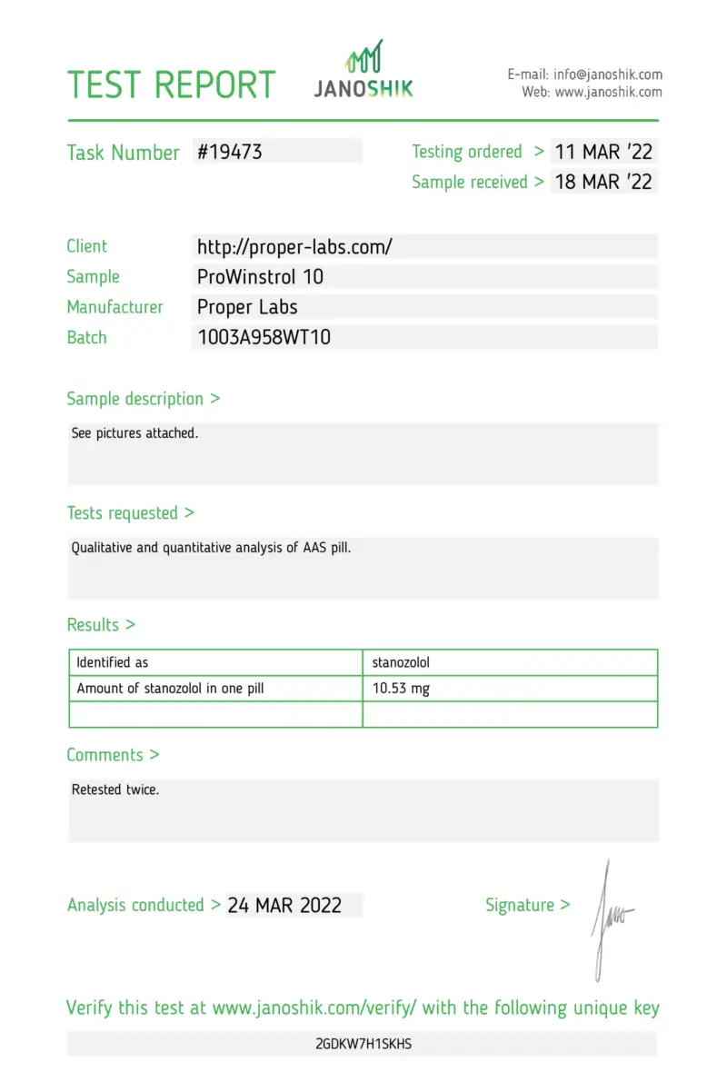 Laboratory Test Results for Winstrol 10mg (stanozolol tablets) - Proper Labs #1