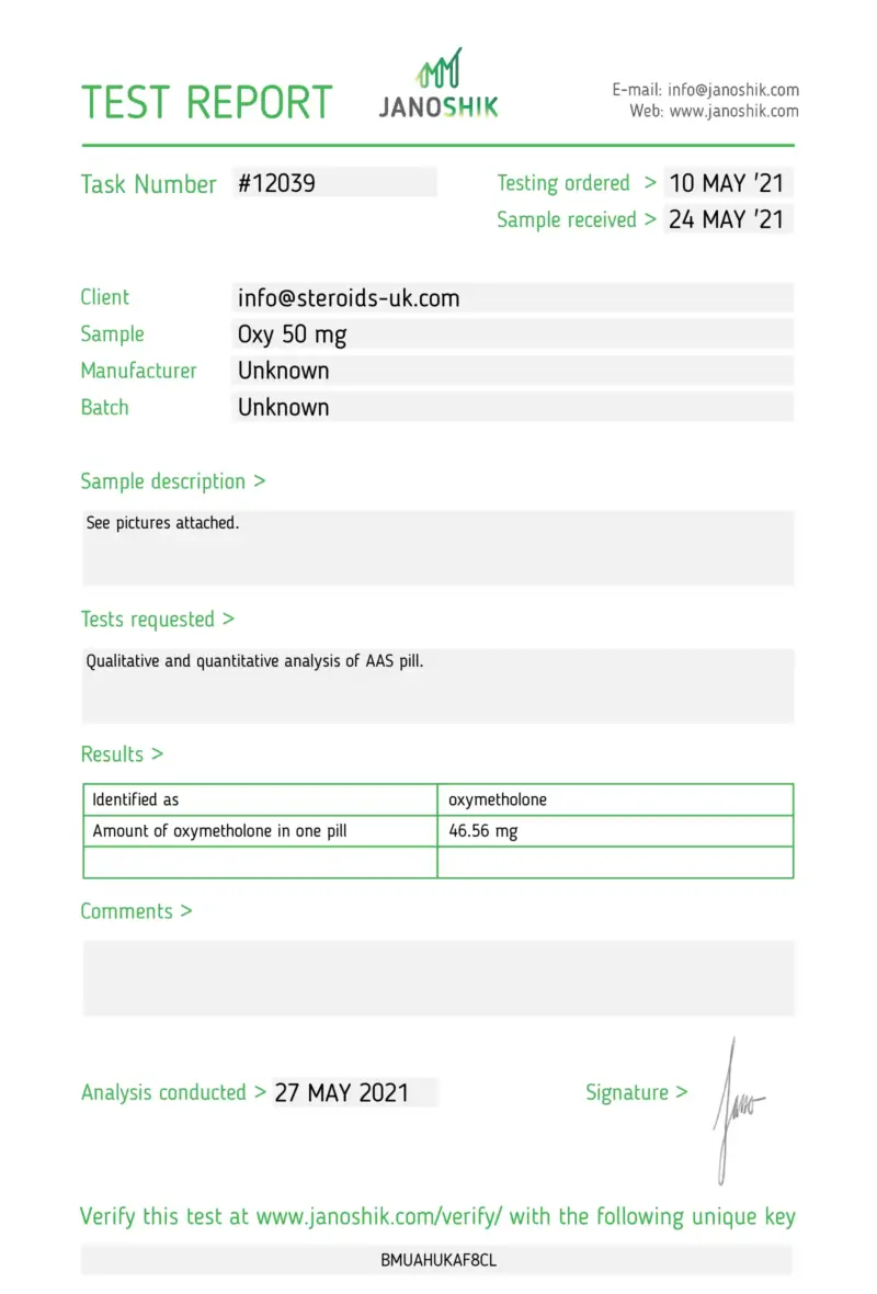 Laboratory Test Results - Oxy Anadrol 50 - Proper Labs #2