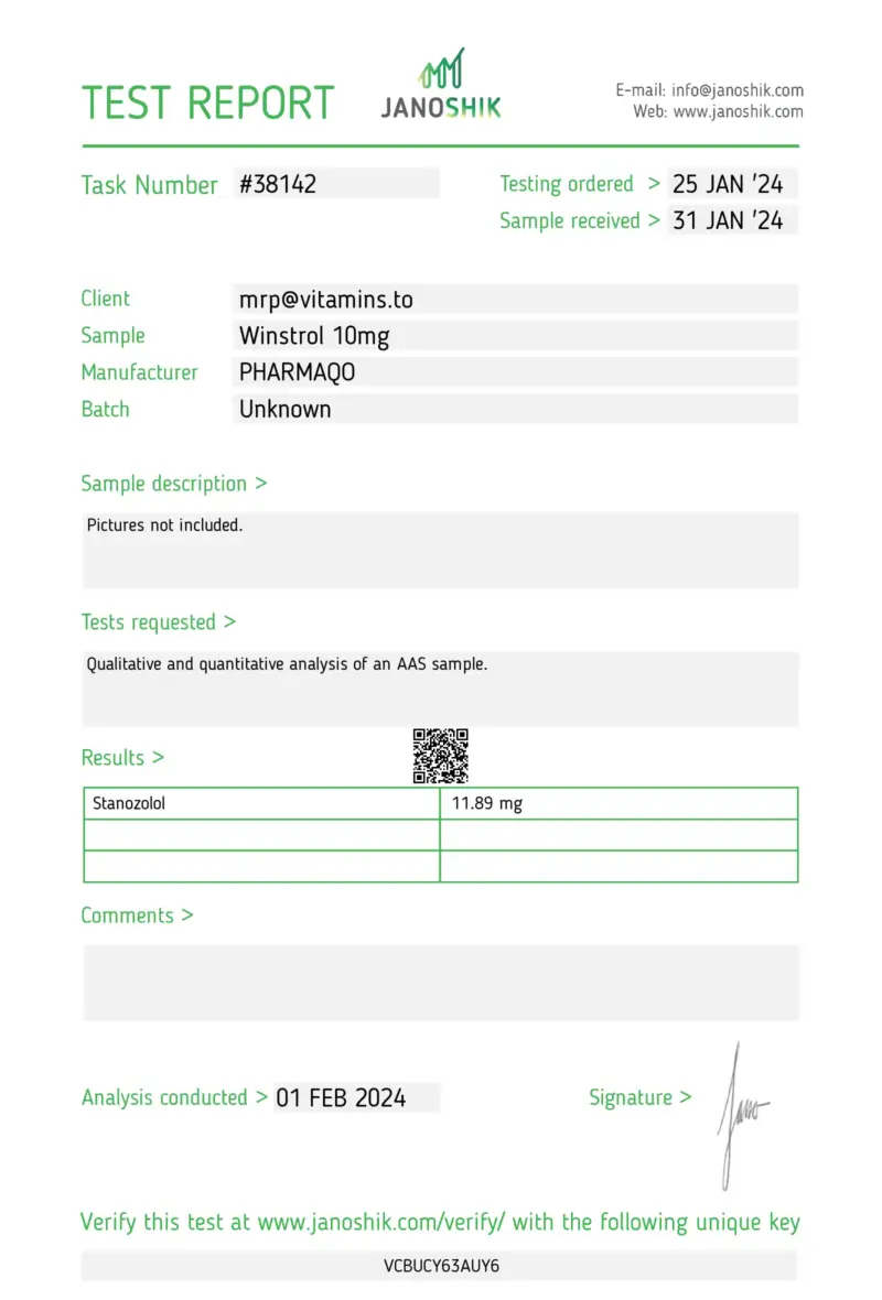 Laboratory Test Results for Winstrol 10mg (stanozolol tablets) - PharmaQo Labs #1