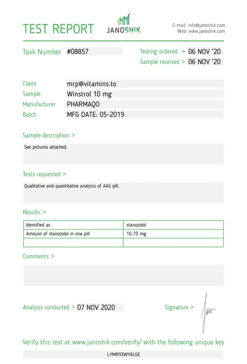 Laboratory Test Results for Winstrol 10mg (stanozolol tablets) - PharmaQo Labs #2