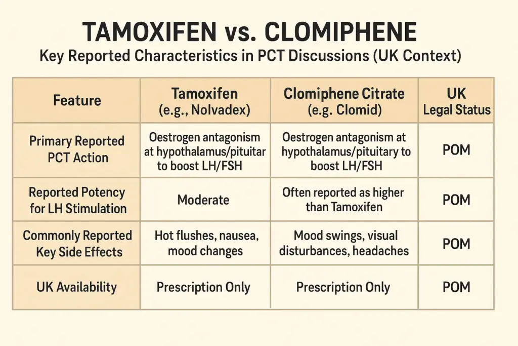 Table: Comparison of Tamoxifen and Clomiphene for PCT (Reported Information)